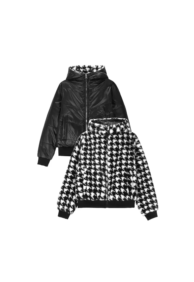 Jacheta bomber reversibila fete,  poliester, impermeabila, alb/negru,
