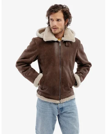 Jacheta din piele naturala, model Men's Vintage Aviator, Maro