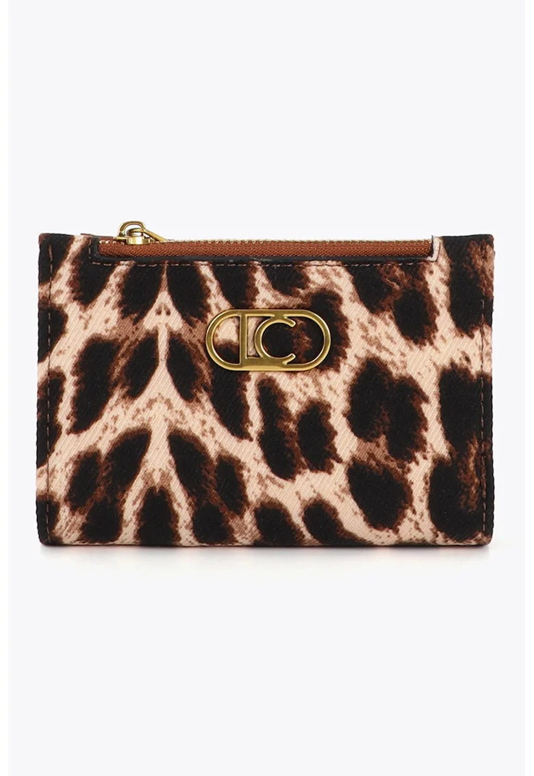 Portofel pliabil cu model animal print, Maro