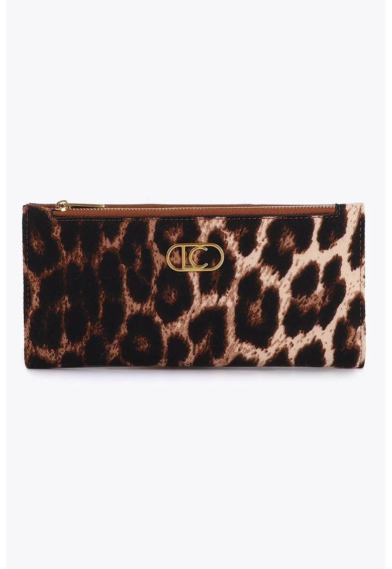 Portofel pliabil din piele ecologica cu animal print, Maro