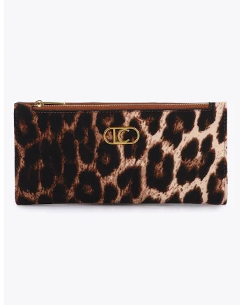Portofel pliabil din piele ecologica cu animal print, Maro