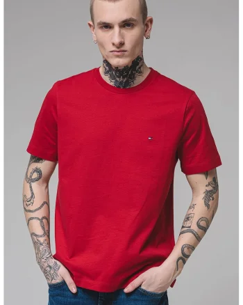 Tricou din bumbac cu decolteu la baza gatului, Rosu inchis