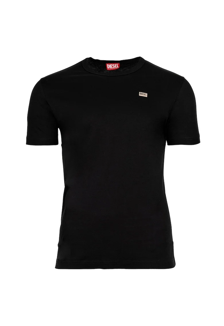 Tricou regular fit de bumbac cu decolteu la baza gatului, Negru