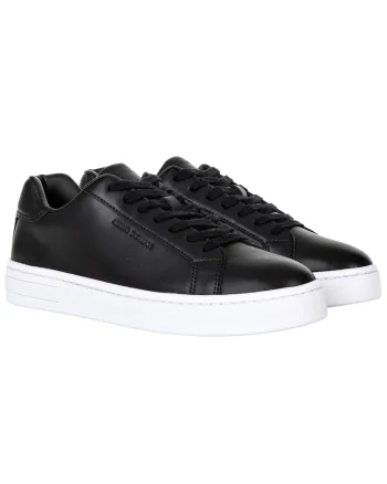 Pantofi sport low-cut de piele cu siret, Negru