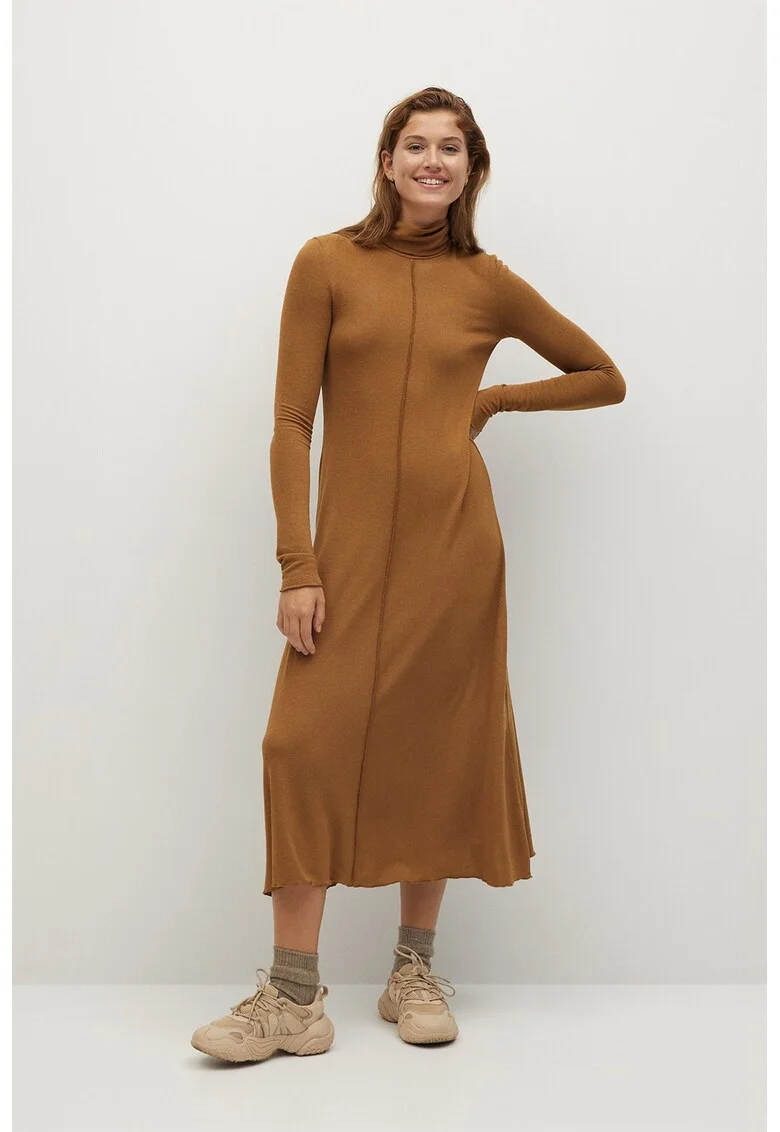 Rochie midi cu guler inalt Almi, Maro scortisoara