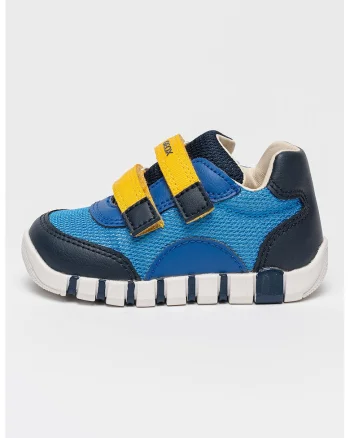 Pantofi sport Iupidoo cu velcro si garnituri de piele ecologica, Albastru inchis/Alb optic/Bleumarin