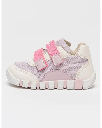 Pantofi sport Iupidoo cu velcro si garnituri de piele ecologica, Roz aprins/Lila/Alb murdar