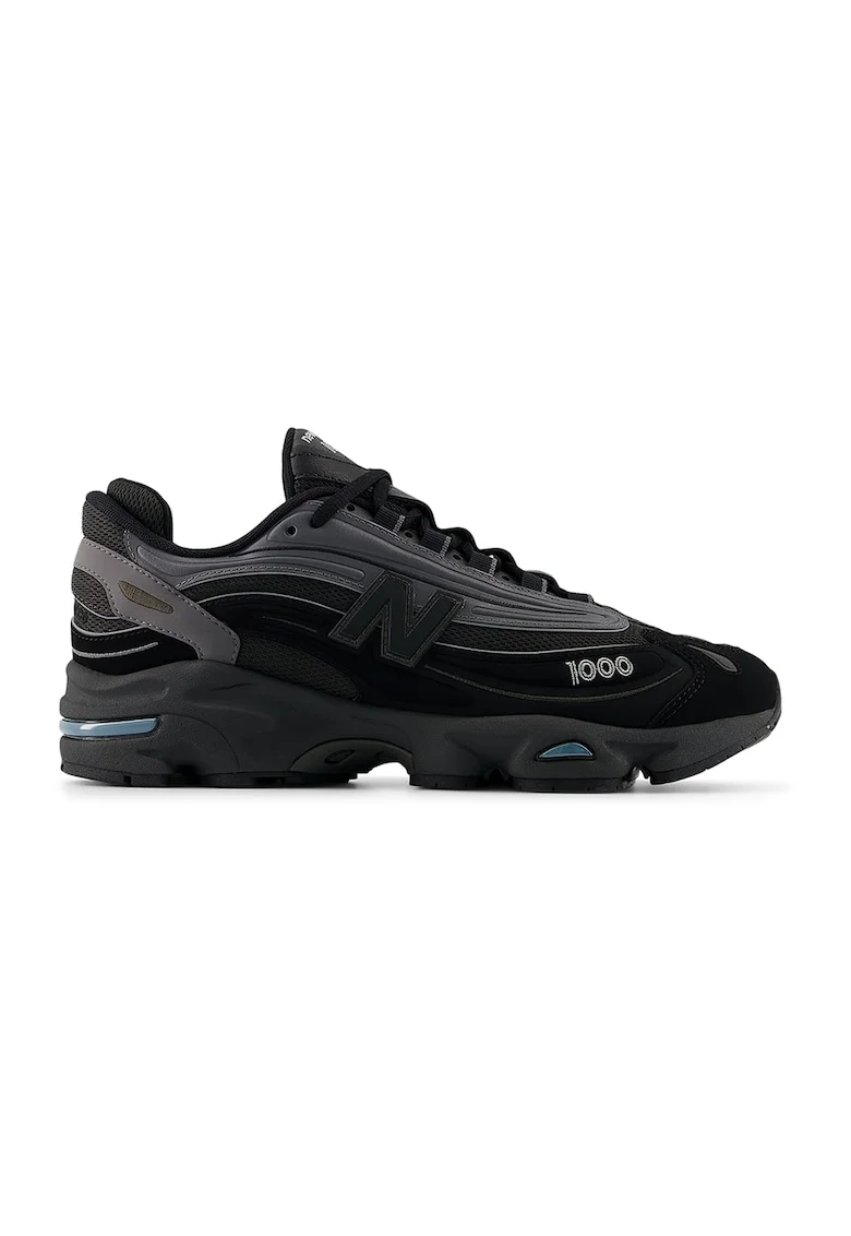 Pantofi sport unisex 1000 din plasa cu garnituri din piele ecologica, Negru