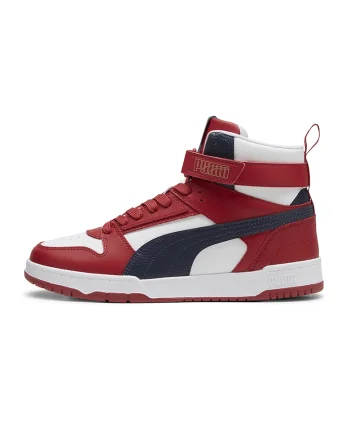 Pantofi sport high-top unisex cu insertii din piele RBD Game, Rosu/Alb/Negru stins