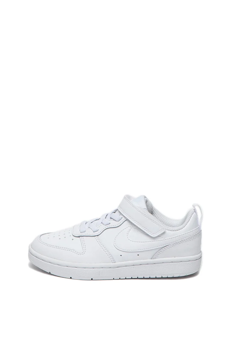 Pantofi sport de piele si banda velcro, Court Borough Low 2, Alb