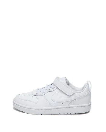 Pantofi sport de piele si banda velcro, Court Borough Low 2, Alb