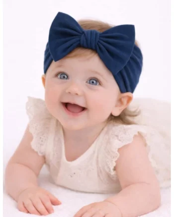 Bentita lata, bleumarin, pentru fetite cu fundita,  Model AL 34938, 0-12 luni