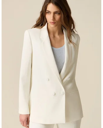 Sacou relaxed fit cu doua randuri de nasturi, Alb fildes