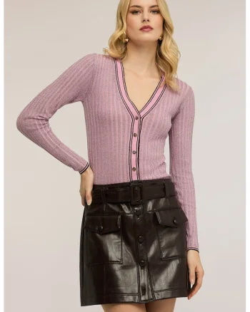 Cardigan cu striatii si decolteu in V, Lila