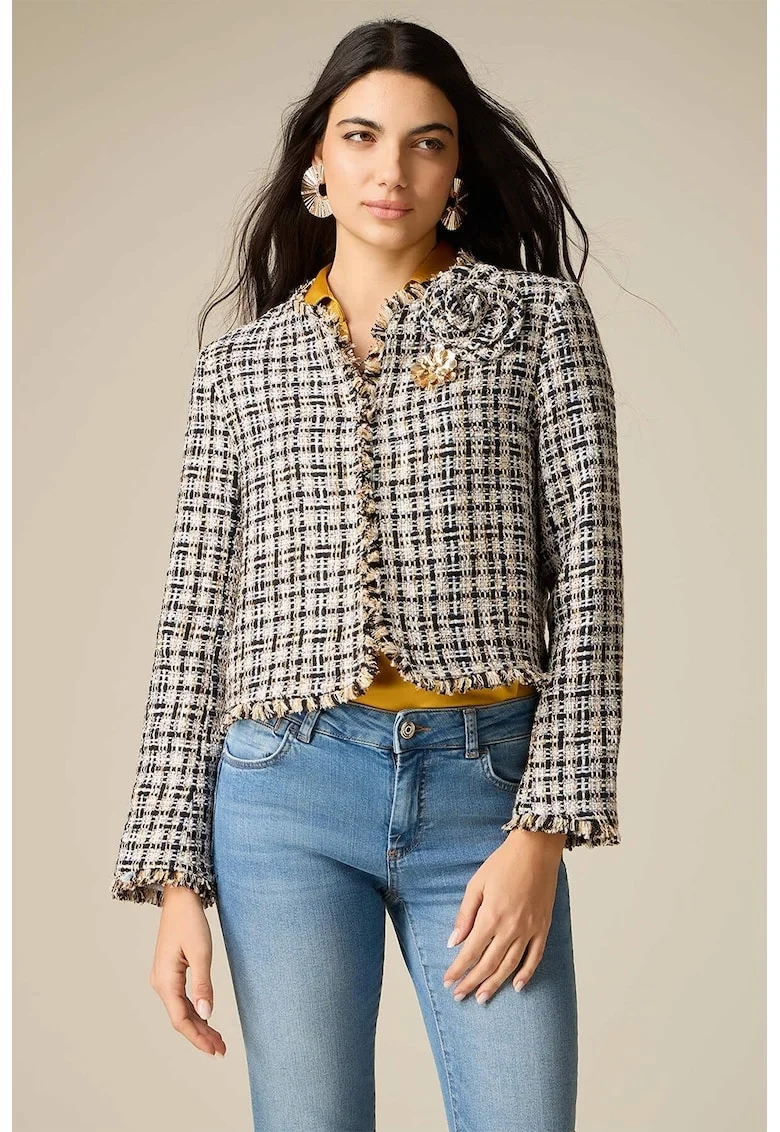 Sacou crop din tuid, Negru/Alb murdar