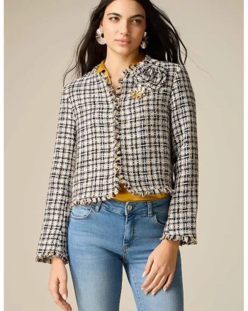 Sacou crop din tuid, Negru/Alb murdar
