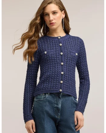 Cardigan cu nasturi tip bijuterie, Bleumarin