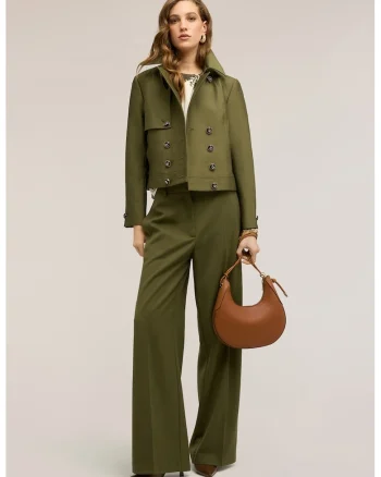 Pantaloni palazzo cu talie inalta, Verde feriga