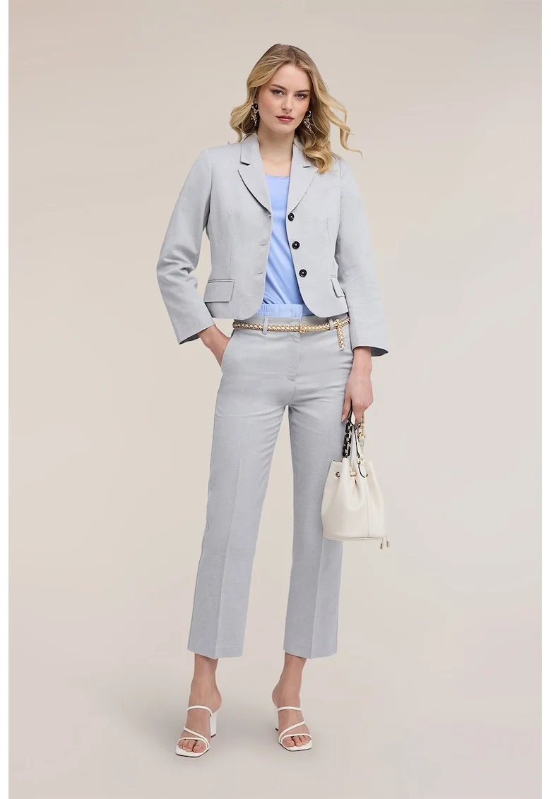 Pantaloni chino crop cu detaliu in talie, Gri deschis