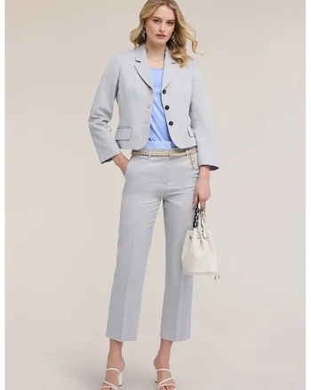 Pantaloni chino crop cu detaliu in talie, Gri deschis
