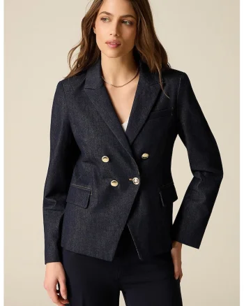 Sacou din denim cu doua randuri de nasturi, Bleumarin