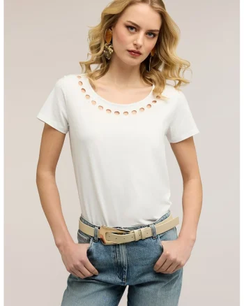 Tricou din bumbac cu decolteu rotund, Alb optic