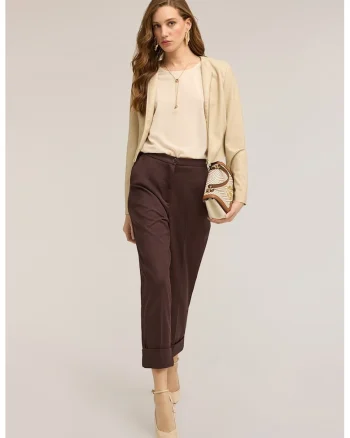 Pantaloni crop cu talie inalta, Maro pamantiu