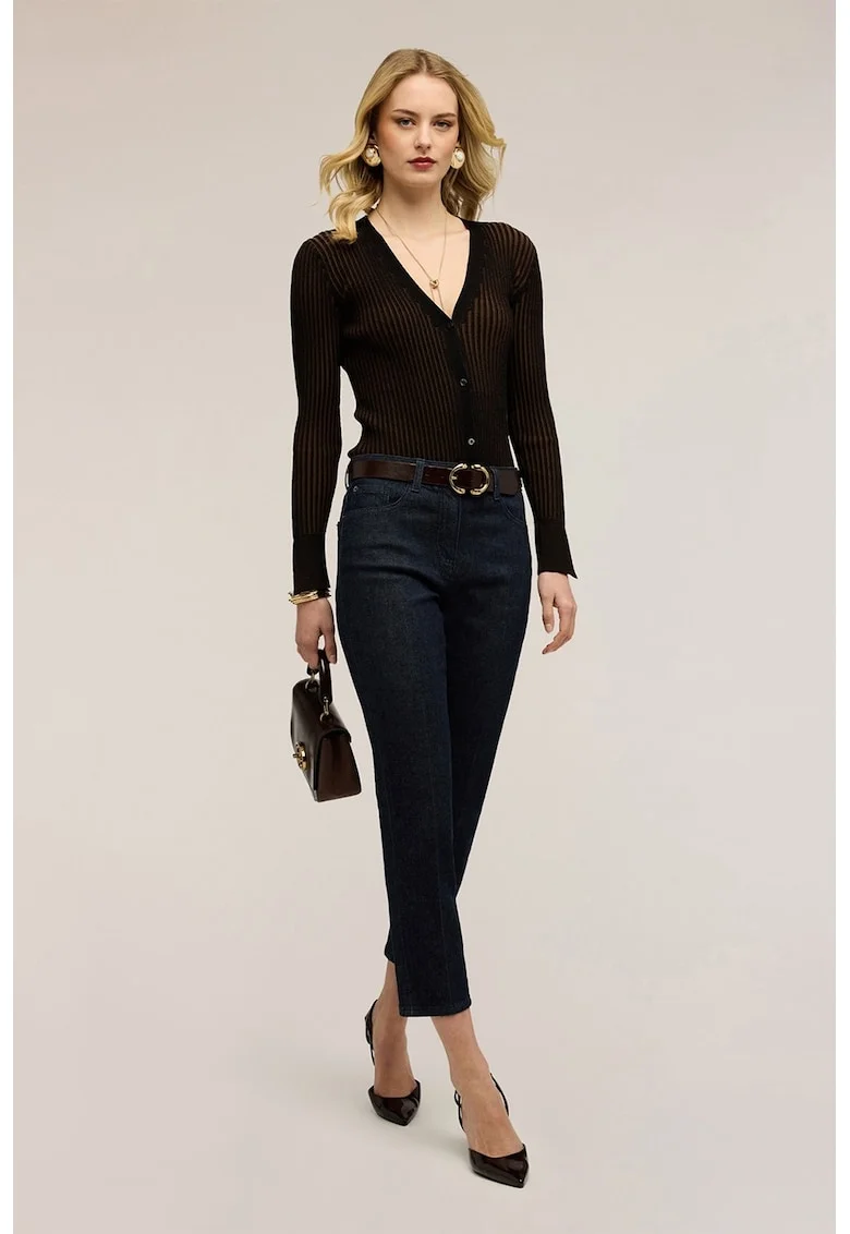 Oltre, Blugi crop cu talie medie, Negru