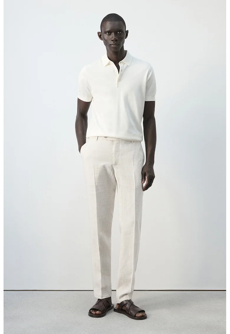 Pantaloni Chino din in, Maro nisip