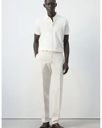 Pantaloni Chino din in, Maro nisip