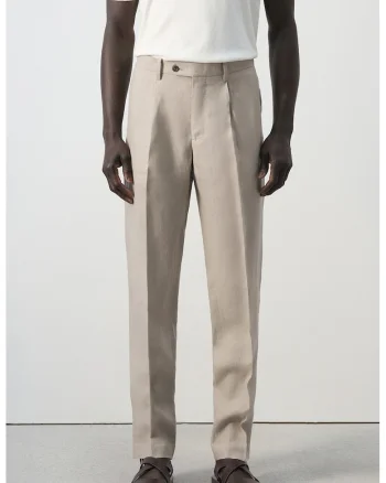 Pantaloni slim-fit din in Amalfi, Bej