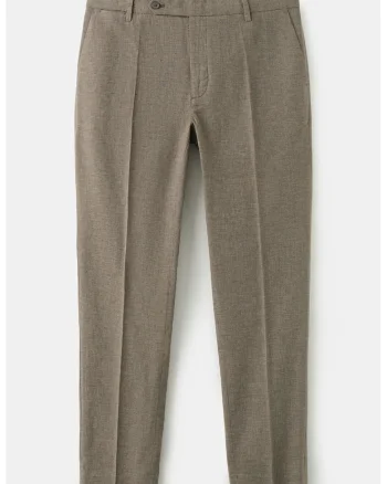Pantaloni din amestec de in cu pensa, Maro