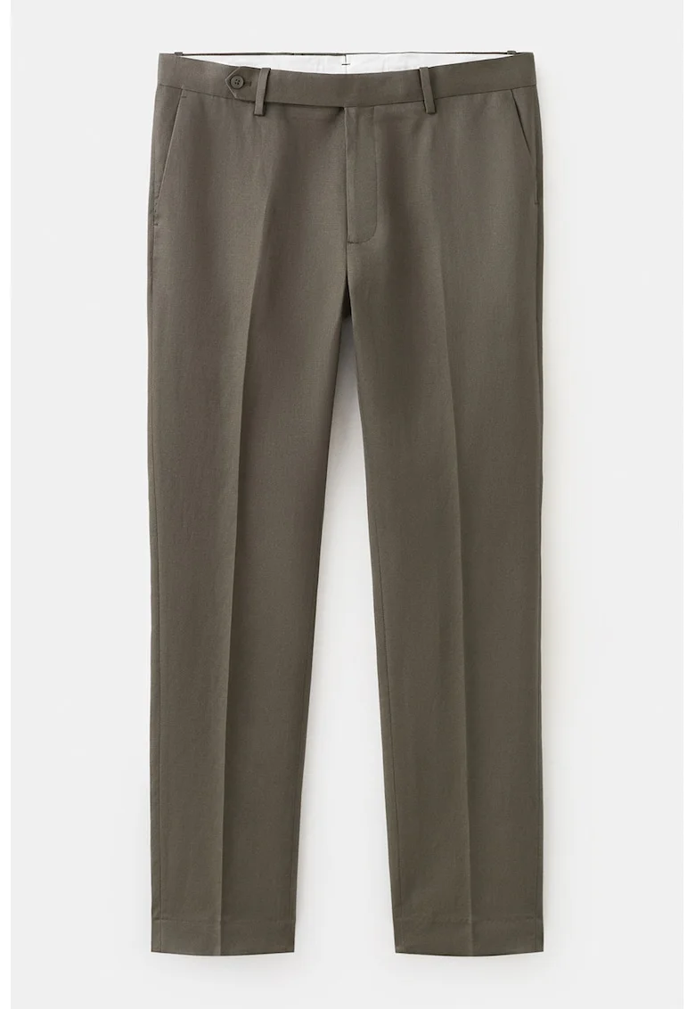 Pantaloni slim-fit din amestec de lyocell si in, Maro taupe