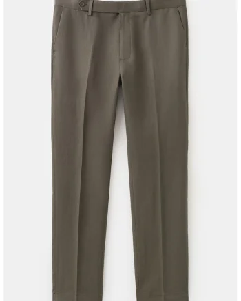 Pantaloni slim-fit din amestec de lyocell si in, Maro taupe