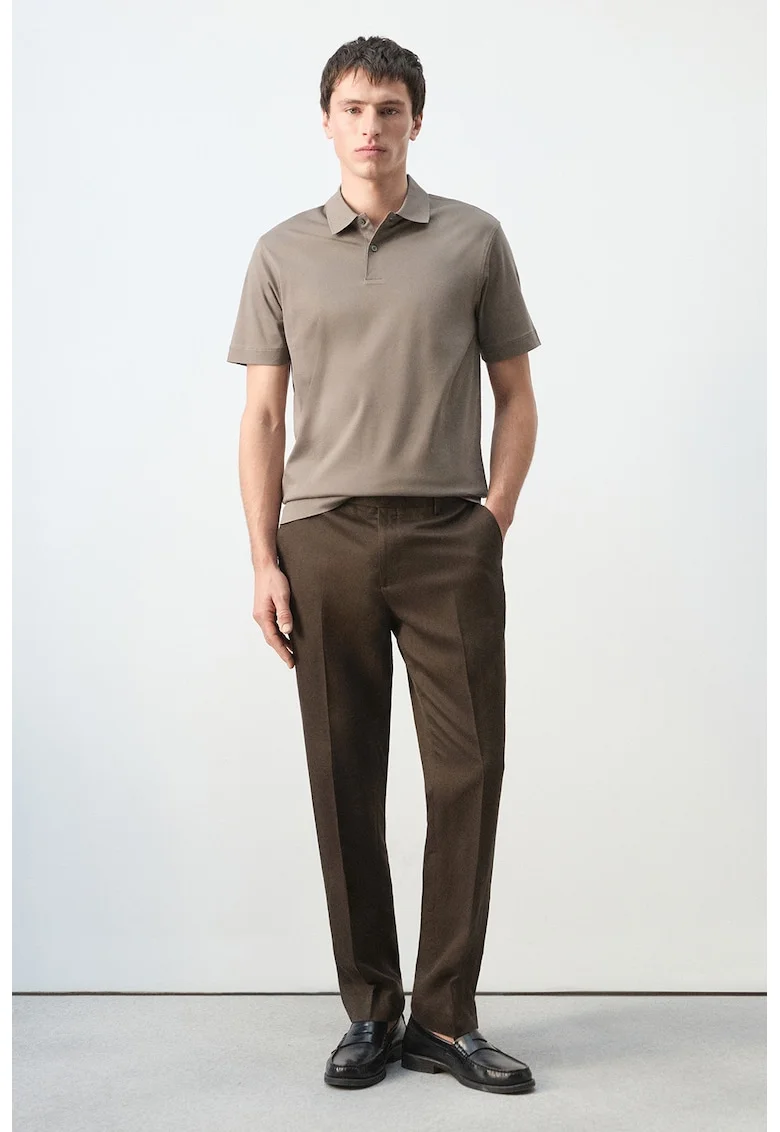 Pantaloni slim-fit din amestec de lyocell si in, Maro inchis