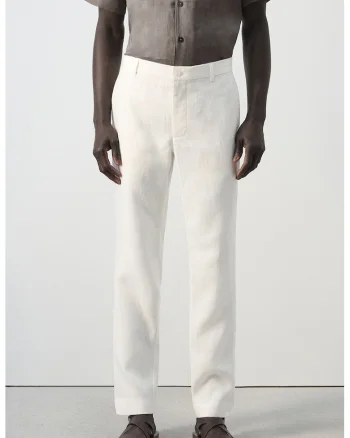 Pantaloni slim-fit din in, Alb