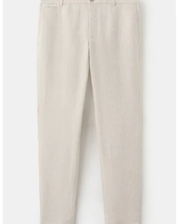 Pantaloni slim-fit din in, Bej deschis