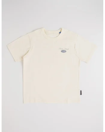 Tricou cu decolteu la baza gatului si imprimeu, Albastru prafuit/Crem