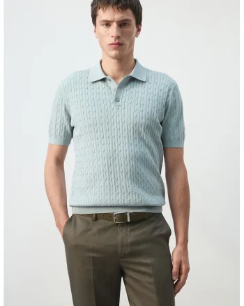 Tricou polo din bumbac cu design torsade, Verde menta
