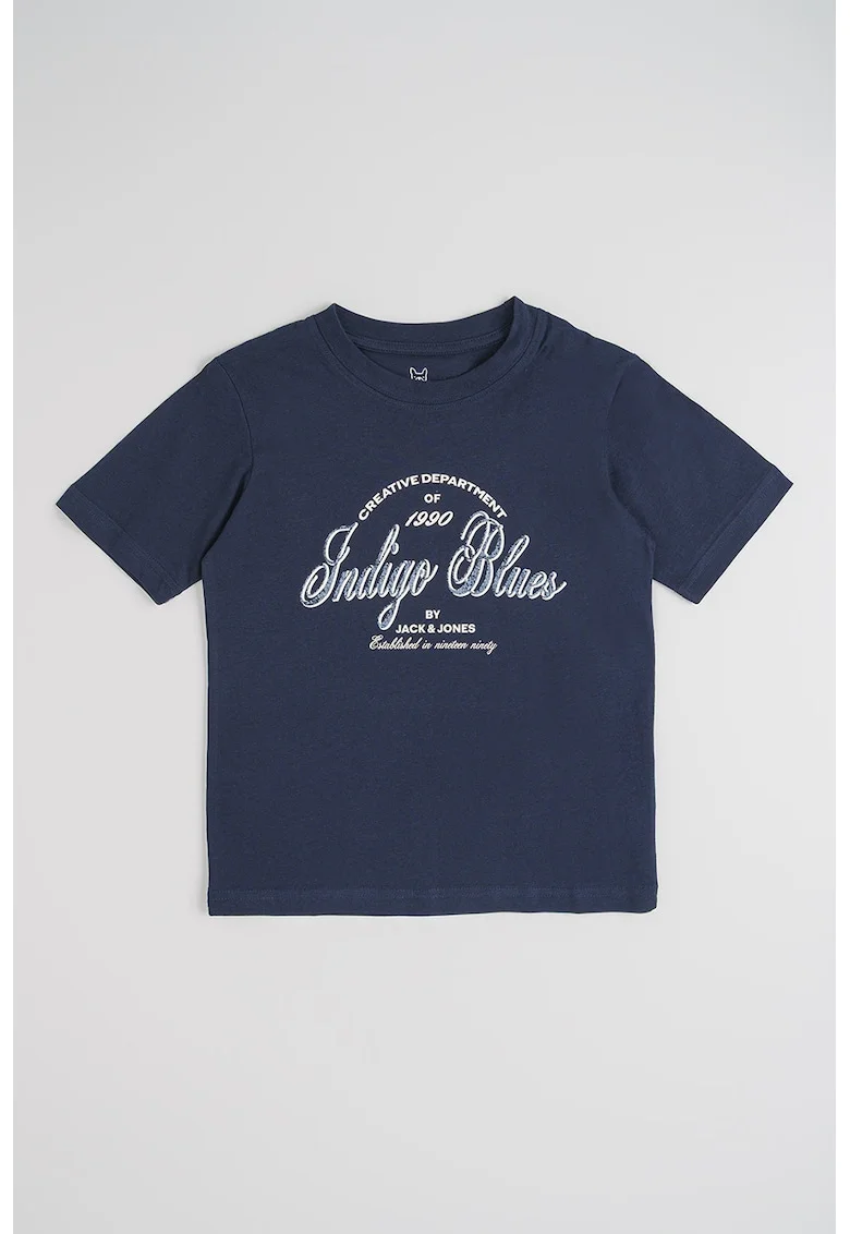 Tricou din bumbac organic cu imprimeu logo, Alb/Bleumarin