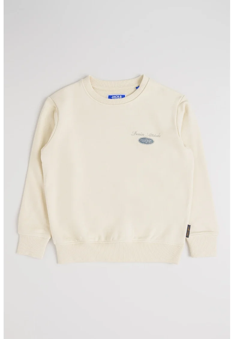 Bluza de trening din amestec de bumbac cu imprimeu text, Albastru ultramarin/Crem