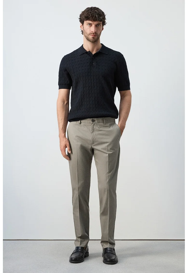 Pantaloni Chino din bumbac cu croaia slim-fit, Maro nisip