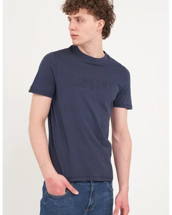 Tricou din bumbac cu decolteu la baza gatului, Bleumarin
