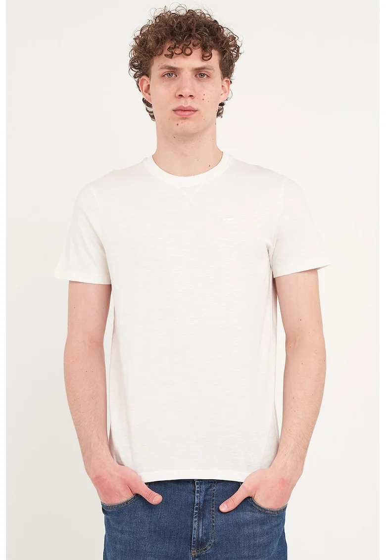 Tricou din bumbac cu decolteu la baza gatului, Alb