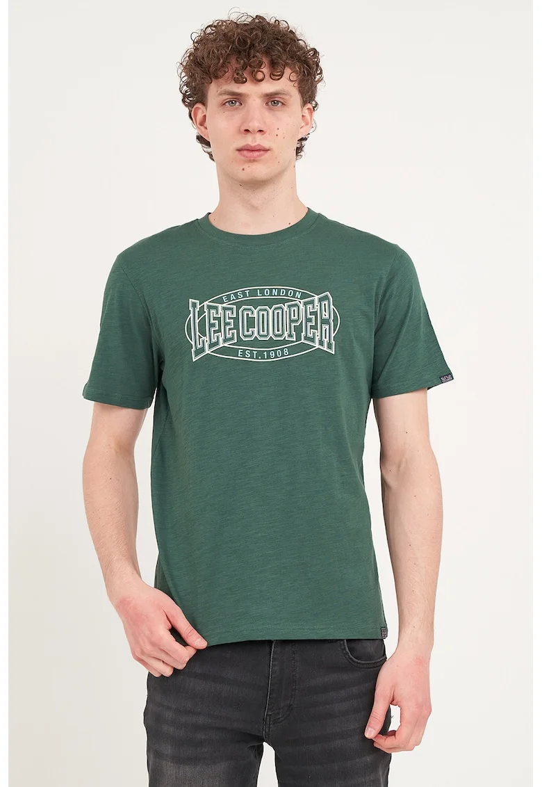 Tricou din bumbac cu decolteu la baza gatului, Verde