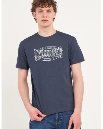 Tricou din bumbac cu decolteu la baza gatului, Bleumarin