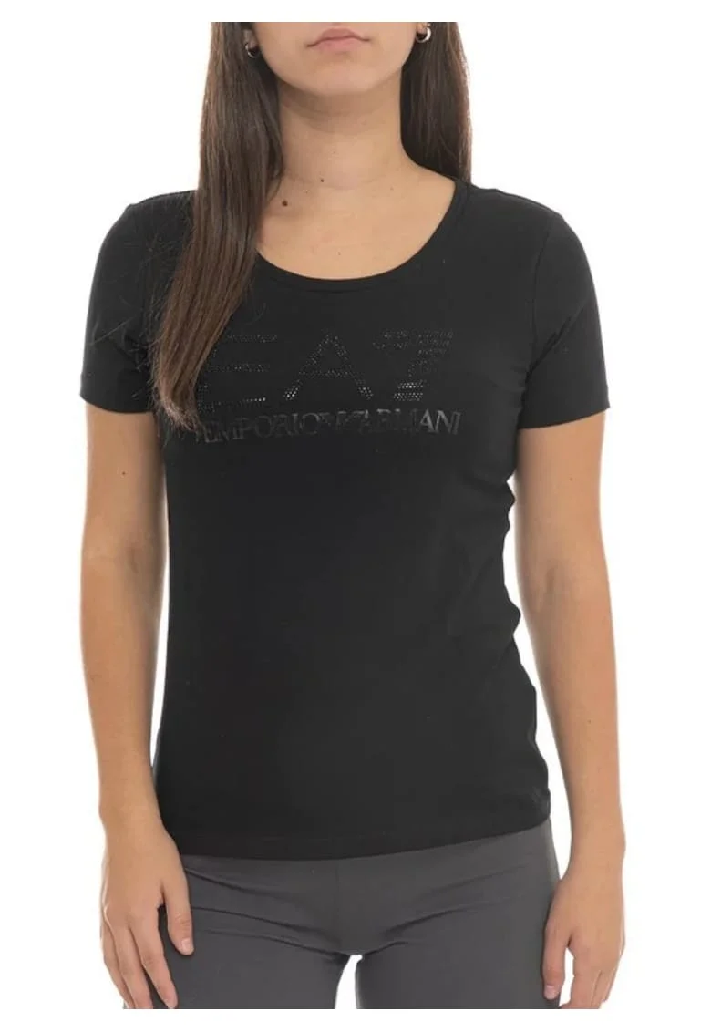 Tricou dama  TRAIN LOGO SERIES W TEE SS RN FANCY STRASS, Bumbac, Negru, Negru