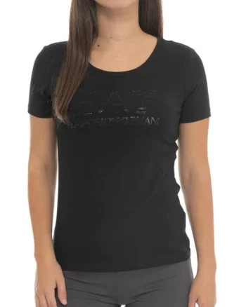 Tricou dama  TRAIN LOGO SERIES W TEE SS RN FANCY STRASS, Bumbac, Negru, Negru
