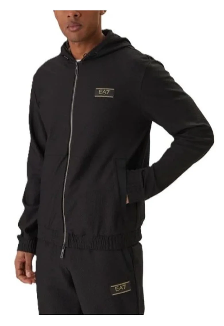 Bluza barbati cu fermoar  TRAIN PREMIUM LABEL M HOODIE FZ KNITTED JACQUARD, Poliester, Negru, Negru