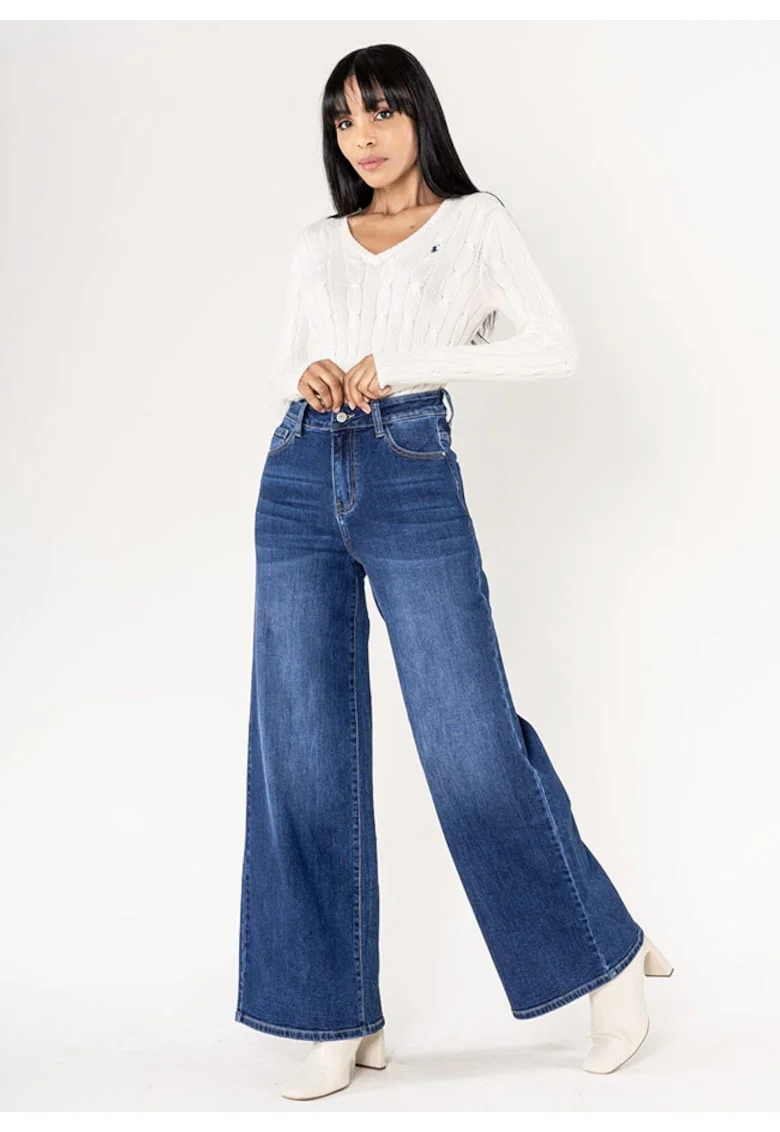Blugi albastrii dama wide leg  YY300-9 M10 19046, Albastru